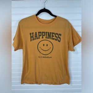Mighty Fine Orange Graphic “Happiness Is A Mindset” Tee Shirt L Women’s EUC